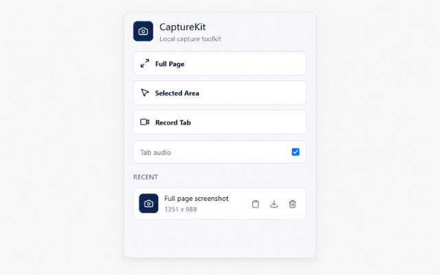 CaptureKit popup with recent capture